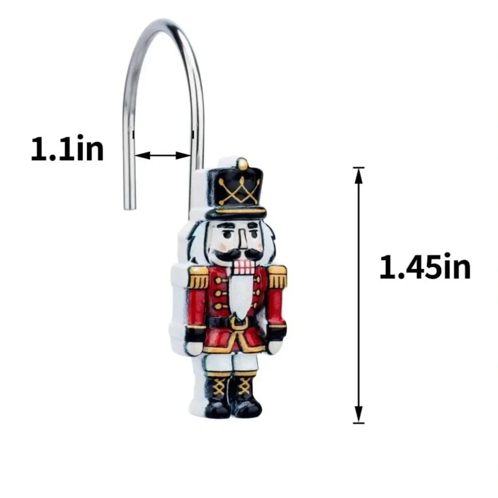 12 Pack Christmas Shower Curtain Hooks - Resin Hand-Painted Nutcracker Design...